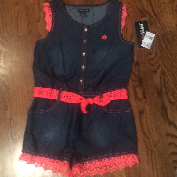 Combinaison (romper) Limited Too Taille 18 Mois - Denim Bleu Avec écharpe Corail - Neuve Avec étiquettes